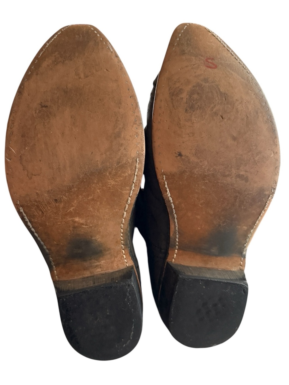 Vintage Laredo Men’s 12D Two Tone Leather Cowboy Western Boots Black Tan Cap Toe - Picture 8 of 9